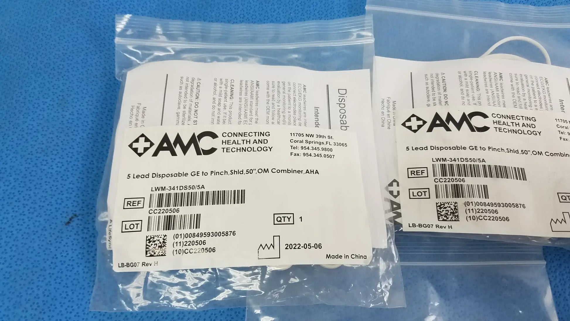 Lot of - 5 AMC 5-Lead Disposable ECG Cable GE Multi-Link to Pinch Shielded 50