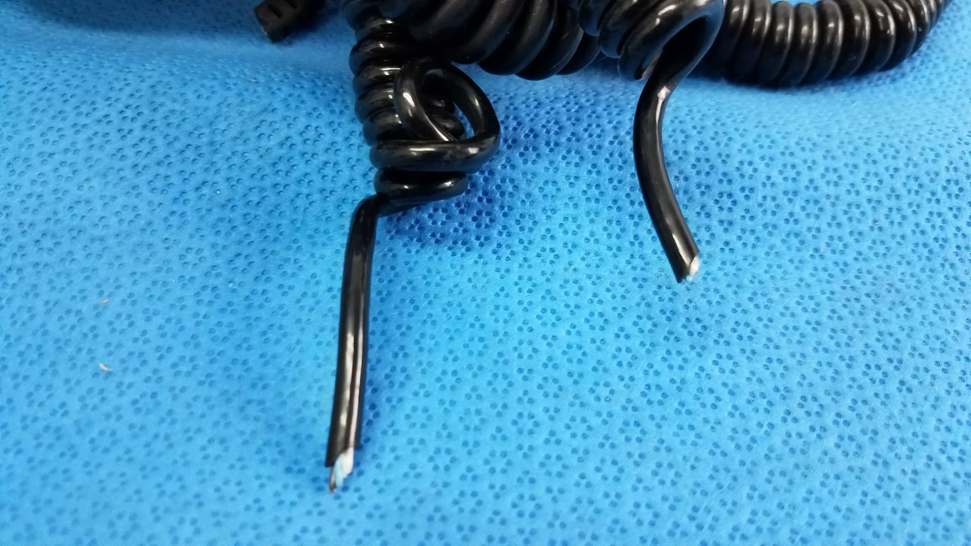 Lot of 5 black coiled cord and handle assembly with exposed wire ends for wall transformer reuse medical equipment