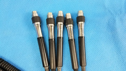 Lot of 5 black and silver medical equipment pipettes with textured grip for reuse medical equipment and wall transformer