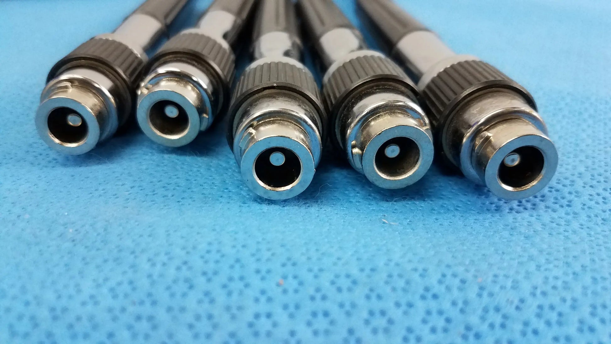 Lot of 5 coiled cord and handle assembly for wall transformer with metallic bnc connectors for reuse medical equipment