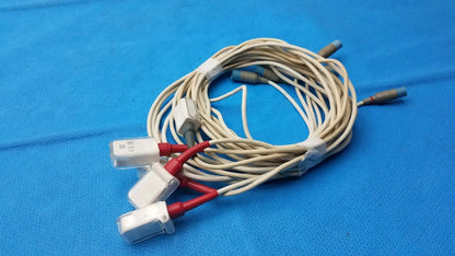 Coiled beige masimo lncs patient cables with red and white connectors compatible monitoring systems lot of 5