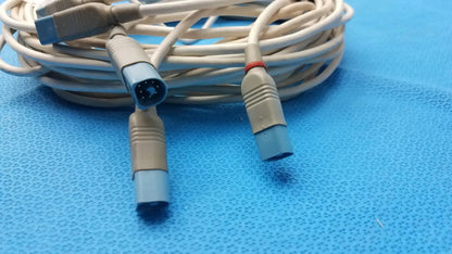 Coiled beige masimo lncs patient cables with gray and blue connectors compatible monitoring systems lot of 5