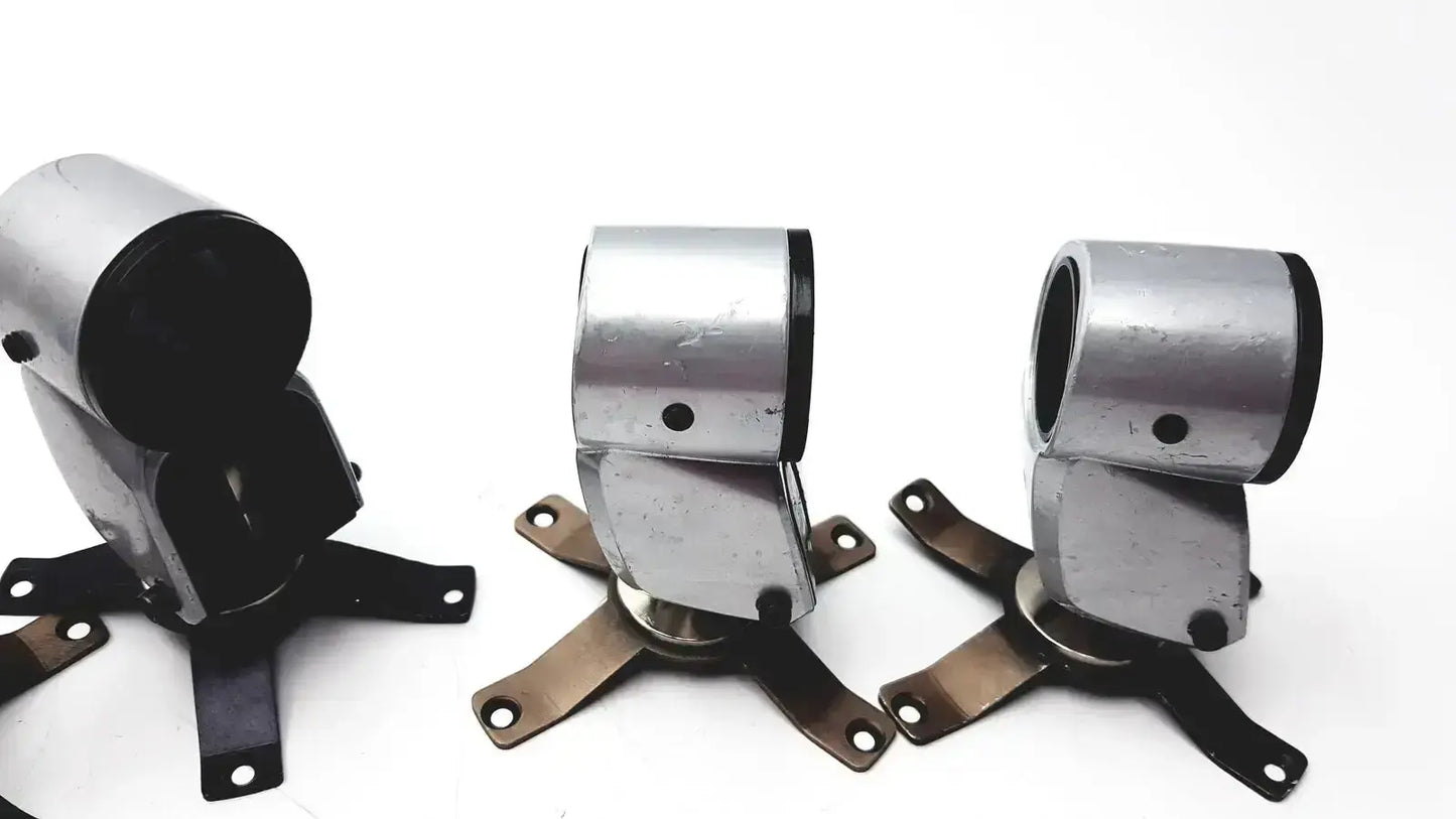 Lot of 5 metal clamps with black rubberized interiors and adjustable brackets for equipment clamps hospital surplus use
