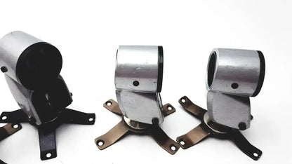 Lot of 5 metal clamps with black rubberized interiors and adjustable brackets for equipment clamps hospital surplus use