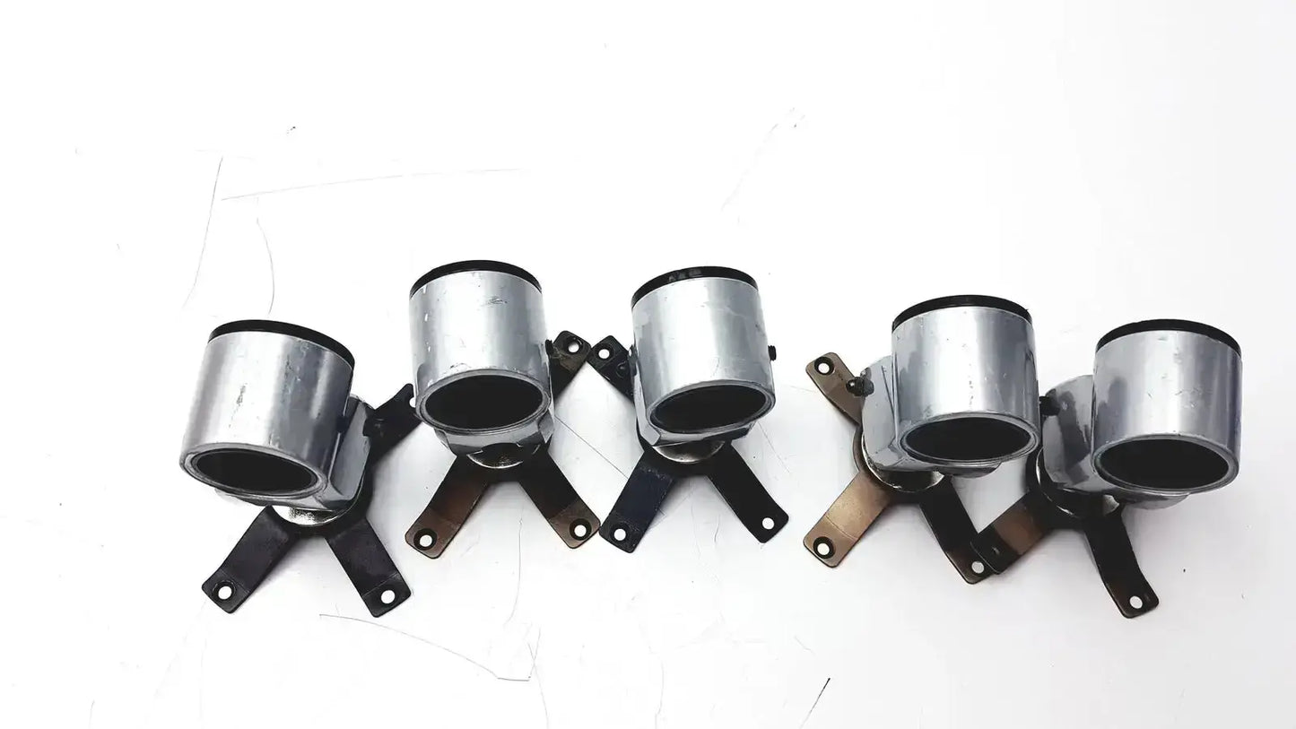 Lot of 5 silver metal clamps with black rubber seals and mounting brackets for hospital surplus equipment use