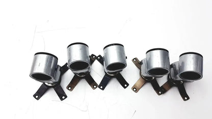 Lot of 5 silver metal clamps with black rubber seals and mounting brackets for hospital surplus equipment use