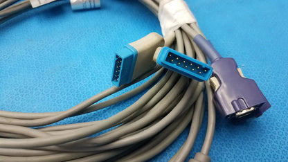 Lot of 5 Nellcor gray spo2 adapter extension cables with blue and purple connectors for medical monitoring use