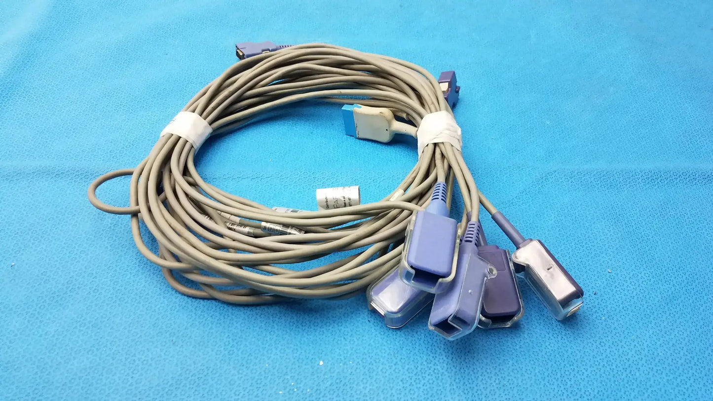 Coiled beige medical cable with purple and silver connectors for lot of 5 nellcor spo2 adapter extension cables