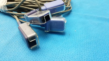 Lot of 5 nellcor spo2 adapter extension cables with blue and silver medical pulse oximeter sensors and clear plastic covers