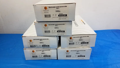 White cardboard boxes of corflex cooltex knee sleeves with stays open in small size medical equipment lot of 6