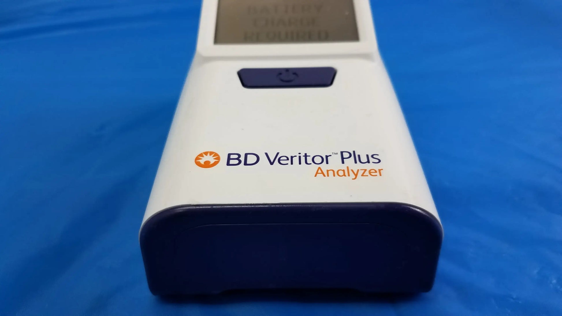 White and navy blue BD Veritor Plus analyzer with digital display screen for reuse medical equipment use