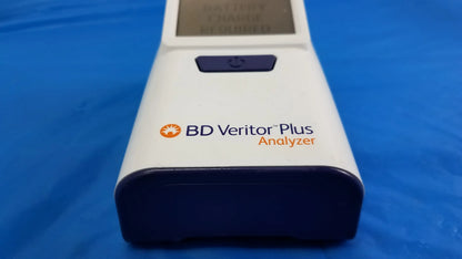 White and navy blue BD Veritor Plus analyzer with digital display screen for reuse medical equipment use