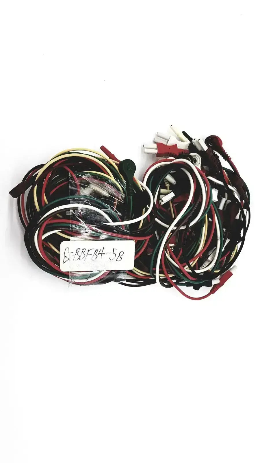 A bundle of multicolored mix mindray compatible ecg leadwires with various connectors including red and black cords