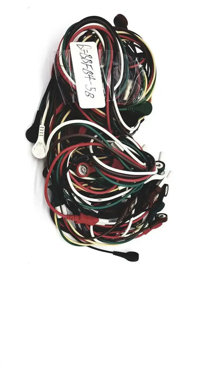 A lot of mix mindray compatible ecg leadwire with multi-colored black red green and white cables and various connectors