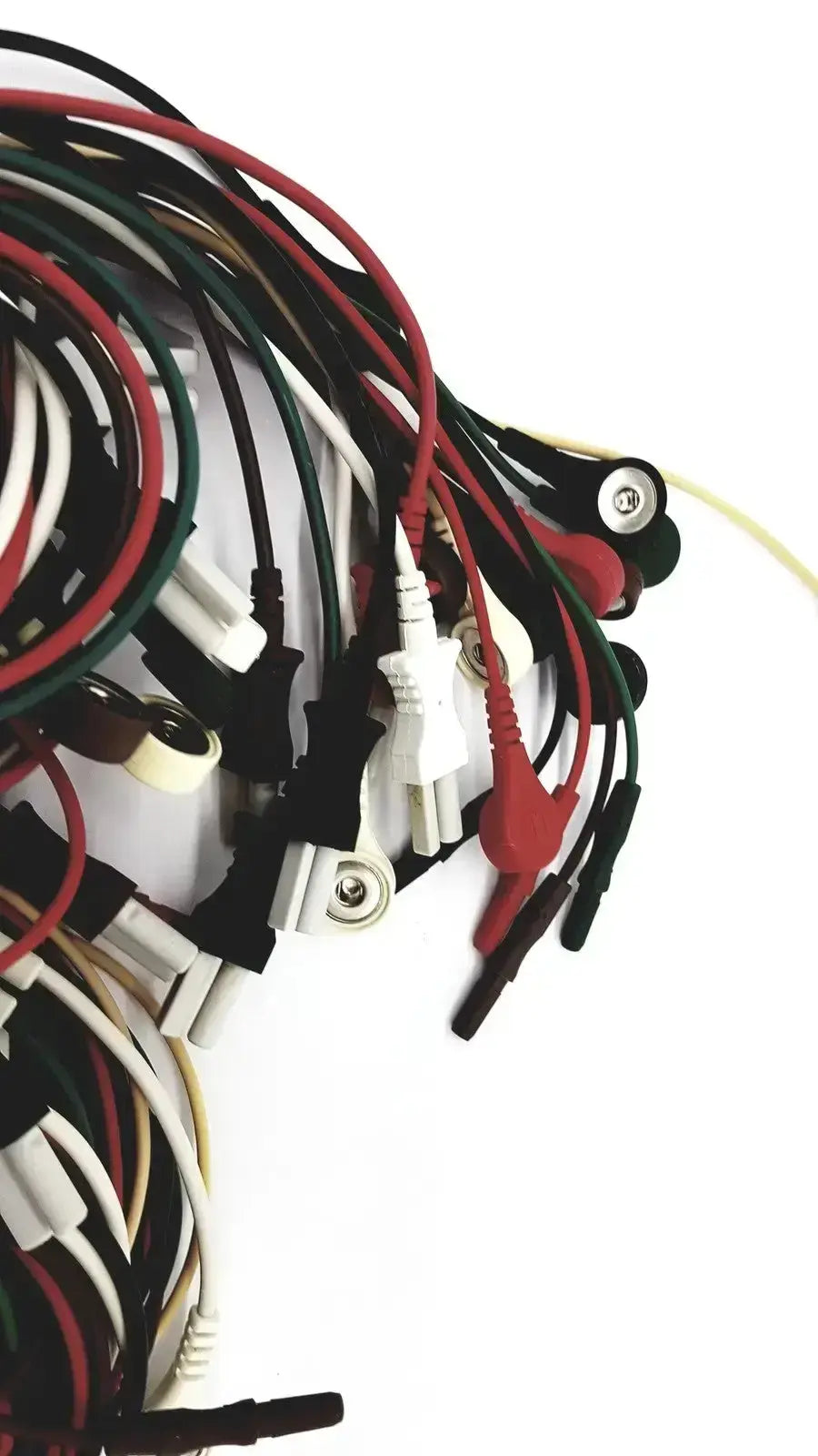 A bundle of multicolored medical-grade mix mindray compatible ecg leadwire with various connectors and electrode tips