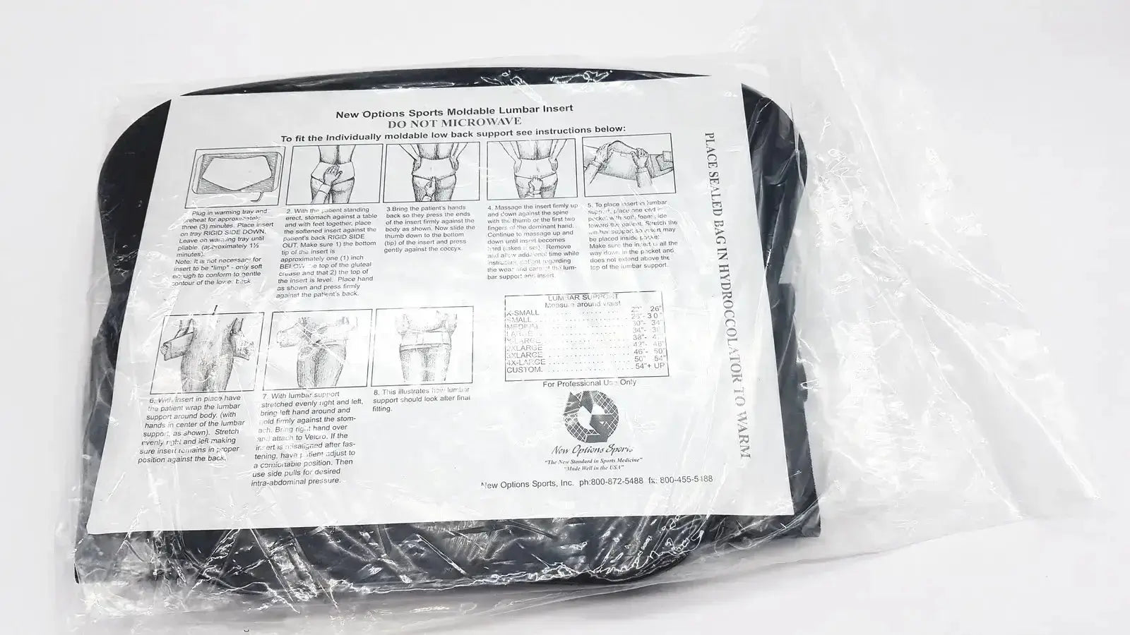 Black plastic thermoplastic insert for lumbar sacral orthosis lumbosacral support val5n 2x-large back side