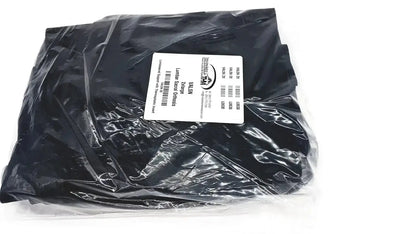Black plastic bag filled with round chocolate candies beside lumbar sacral orthosis with thermoplastic insert
