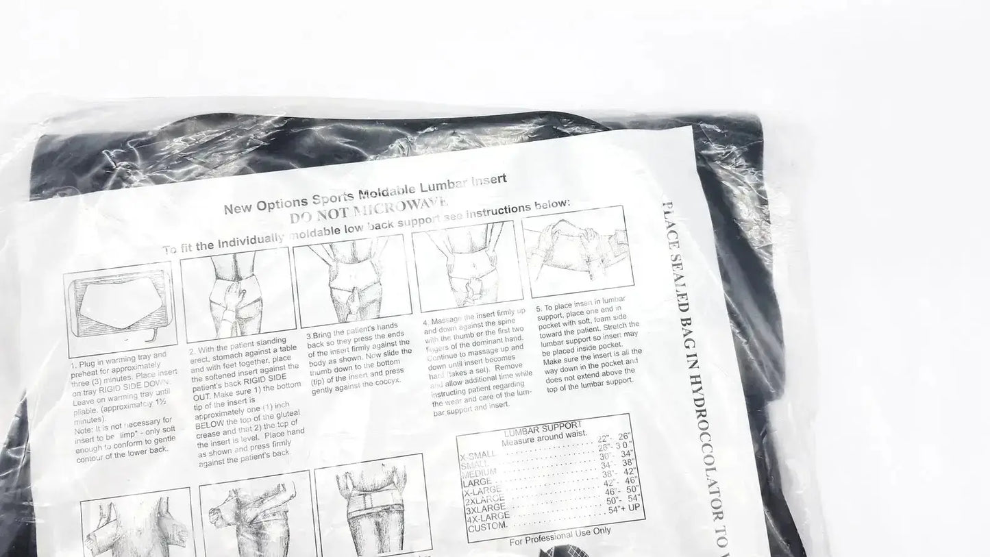 Black rectangular thermoplastic lumbar support insert in original packaging for sacral orthosis val5n large lumbosacral