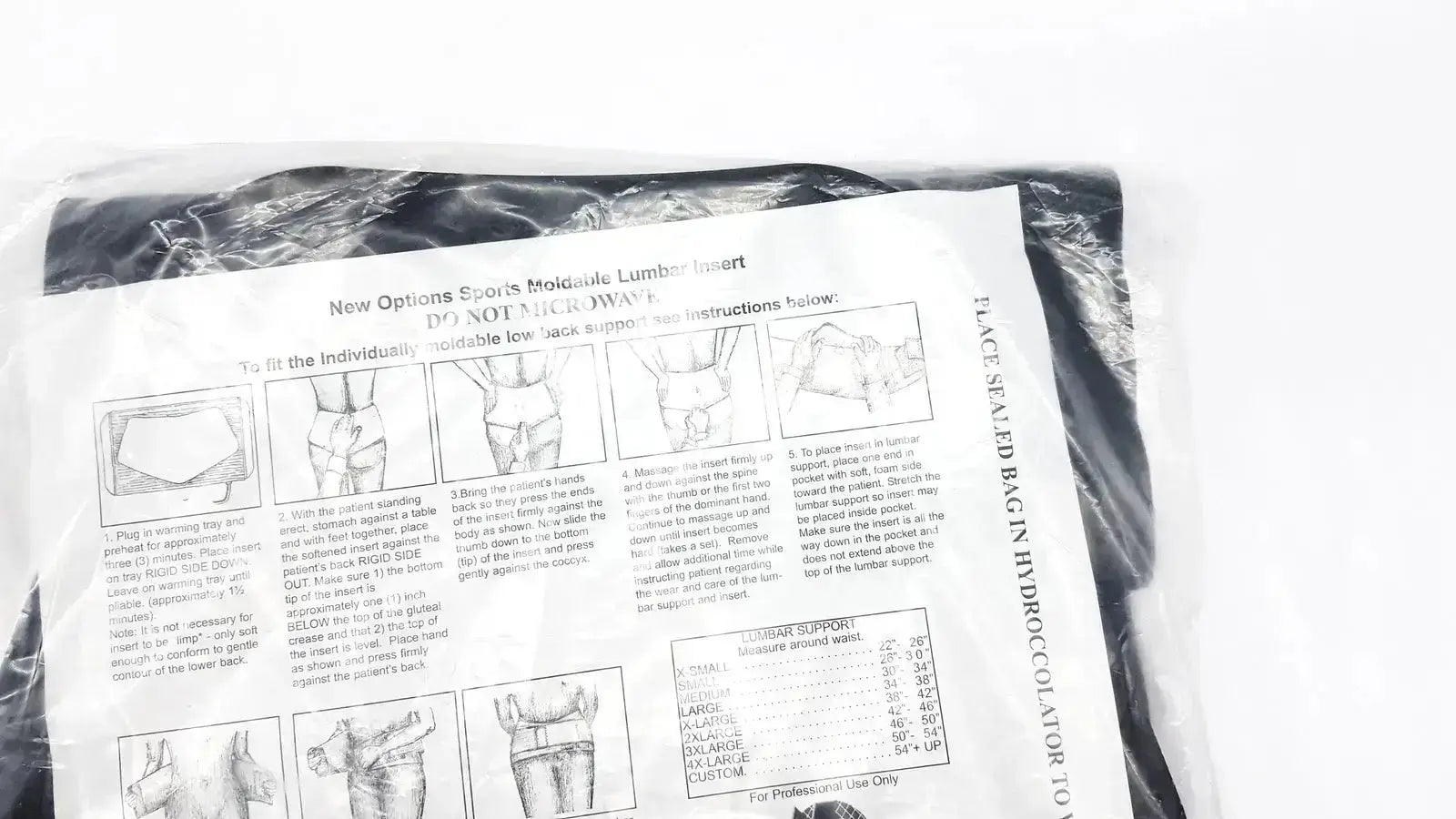 Black rectangular thermoplastic lumbar support insert in original packaging for sacral orthosis val5n large lumbosacral