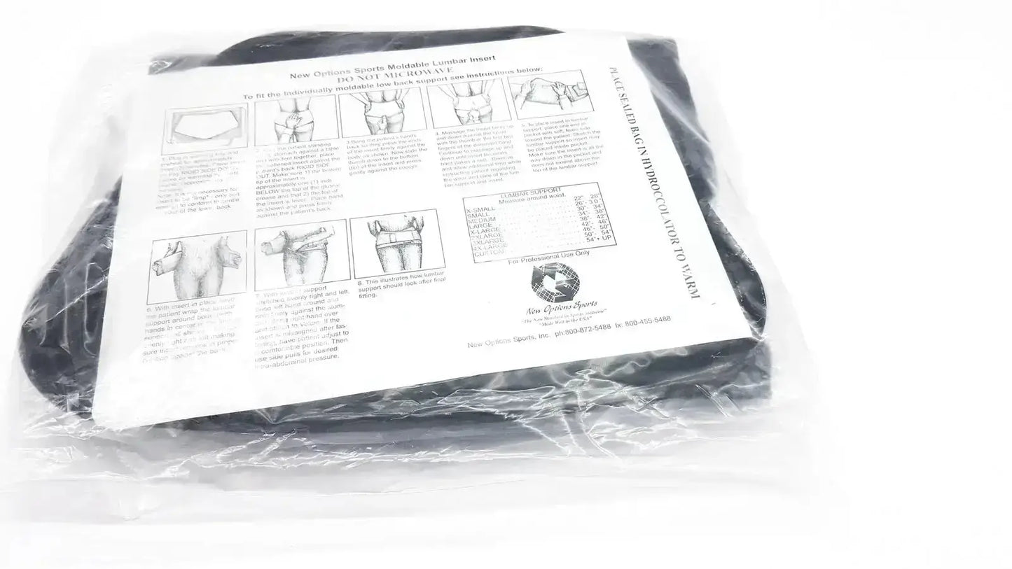Black new orleans sports moldable comfort insert in clear packaging with diagram for sacral orthosis val5n large use