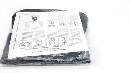 Black plastic-wrapped sacral orthosis val5n large lumbosacral support with thermoplastic insert and printed instructions