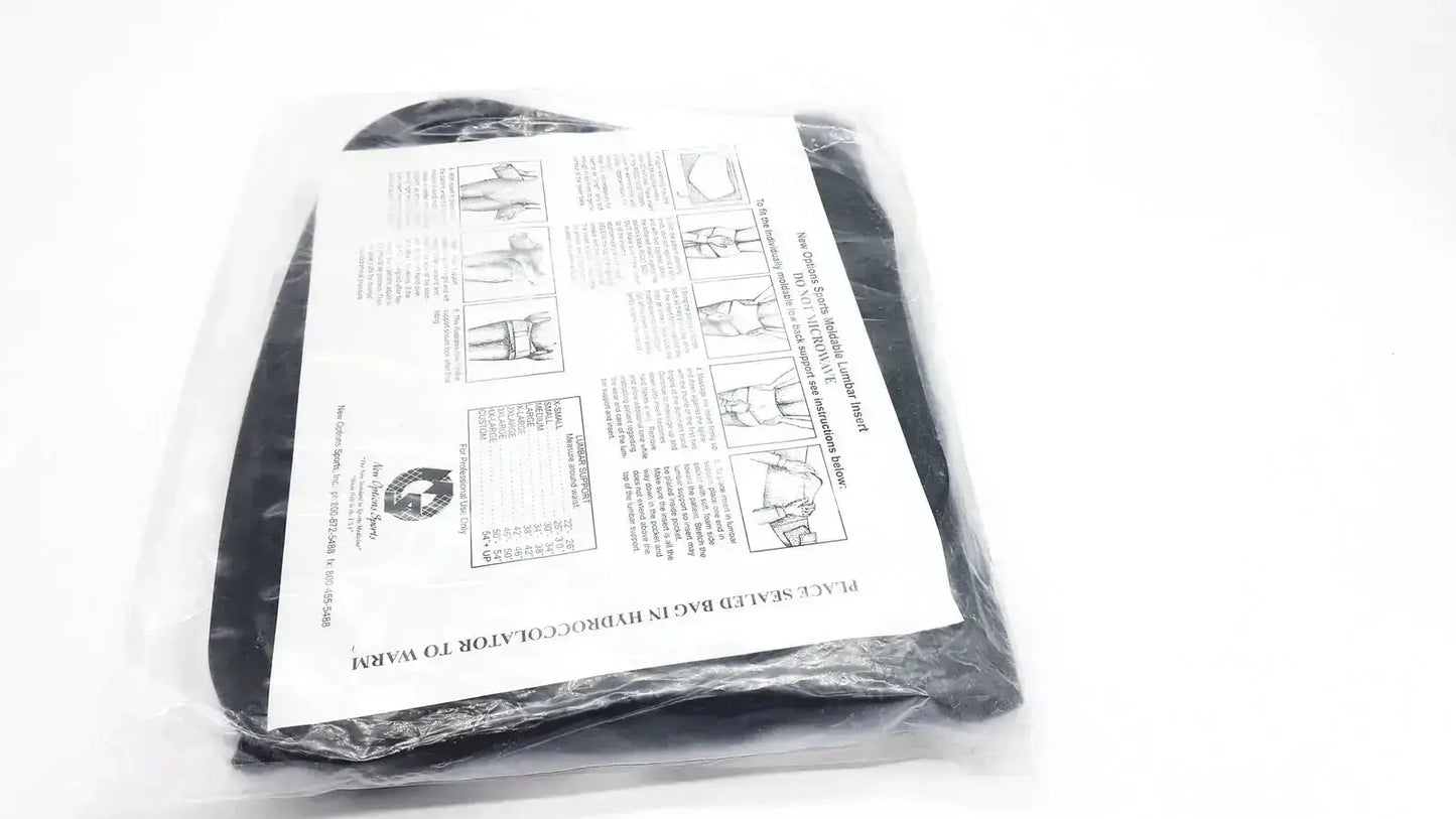Black sealed hydrocolloid sacral orthosis val5n in clear plastic packaging with instructional paper insert for lumbar support