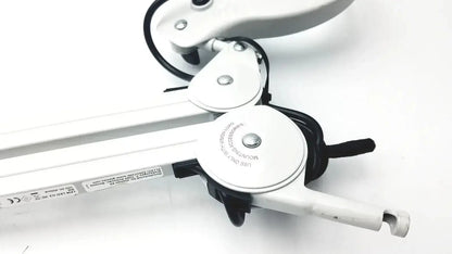 White metal adjustable arm with clamp and black cables for luxo lfg028214 lfm led with 3 diopter lens, untested