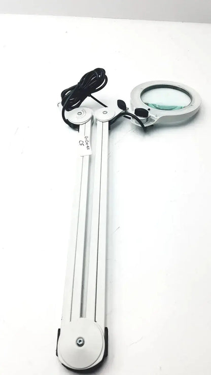White luxo lfg028214 lfm led adjustable magnifying lamp with black cord and 3 diopter circular glass lens clamp mount