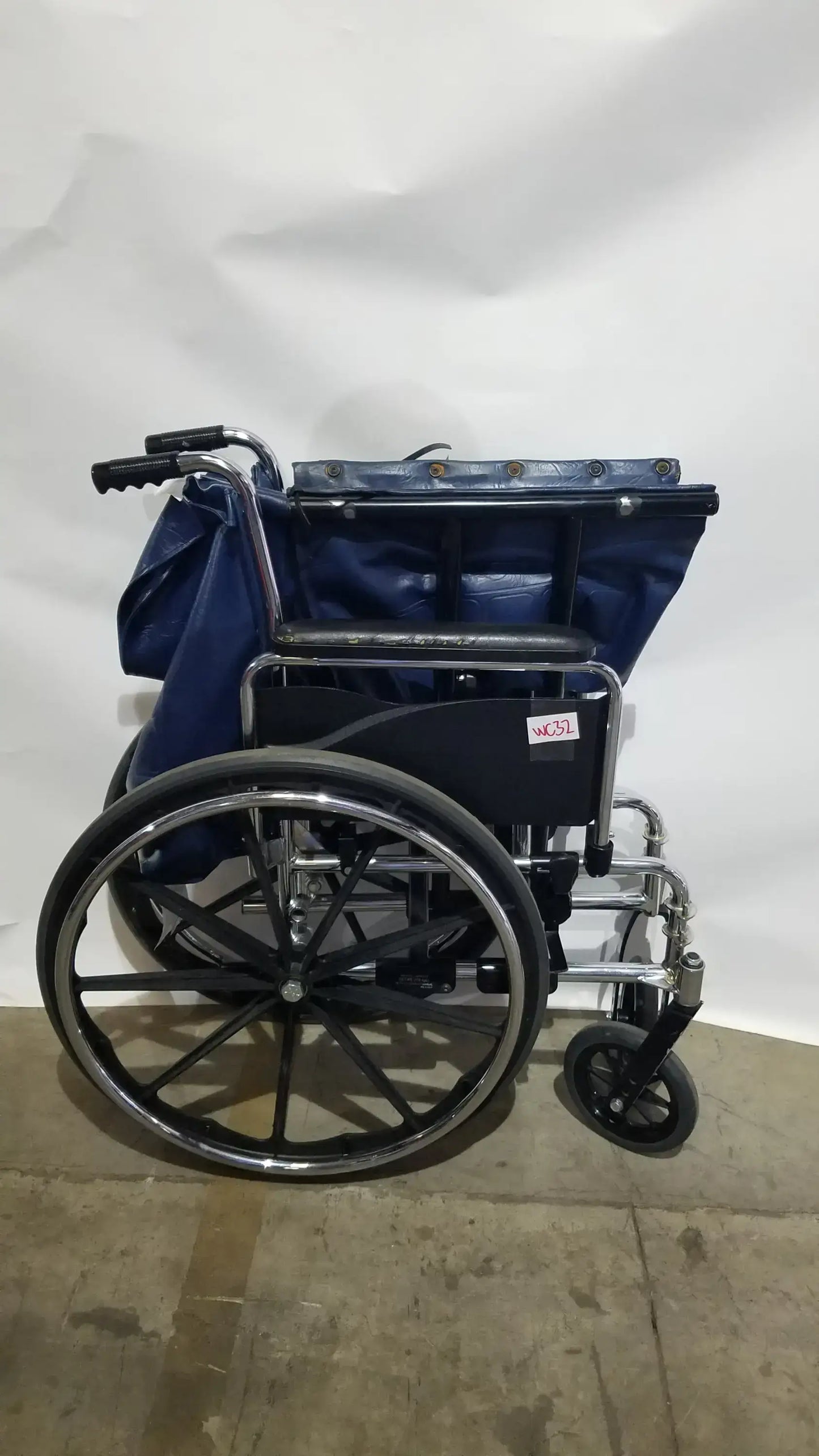 Manual Folding Wheelchair - Heavy Duty Blue Seat Mobility Aid