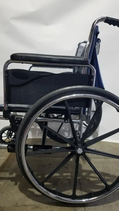 Manual Folding Wheelchair - Heavy Duty Blue Seat Mobility Aid