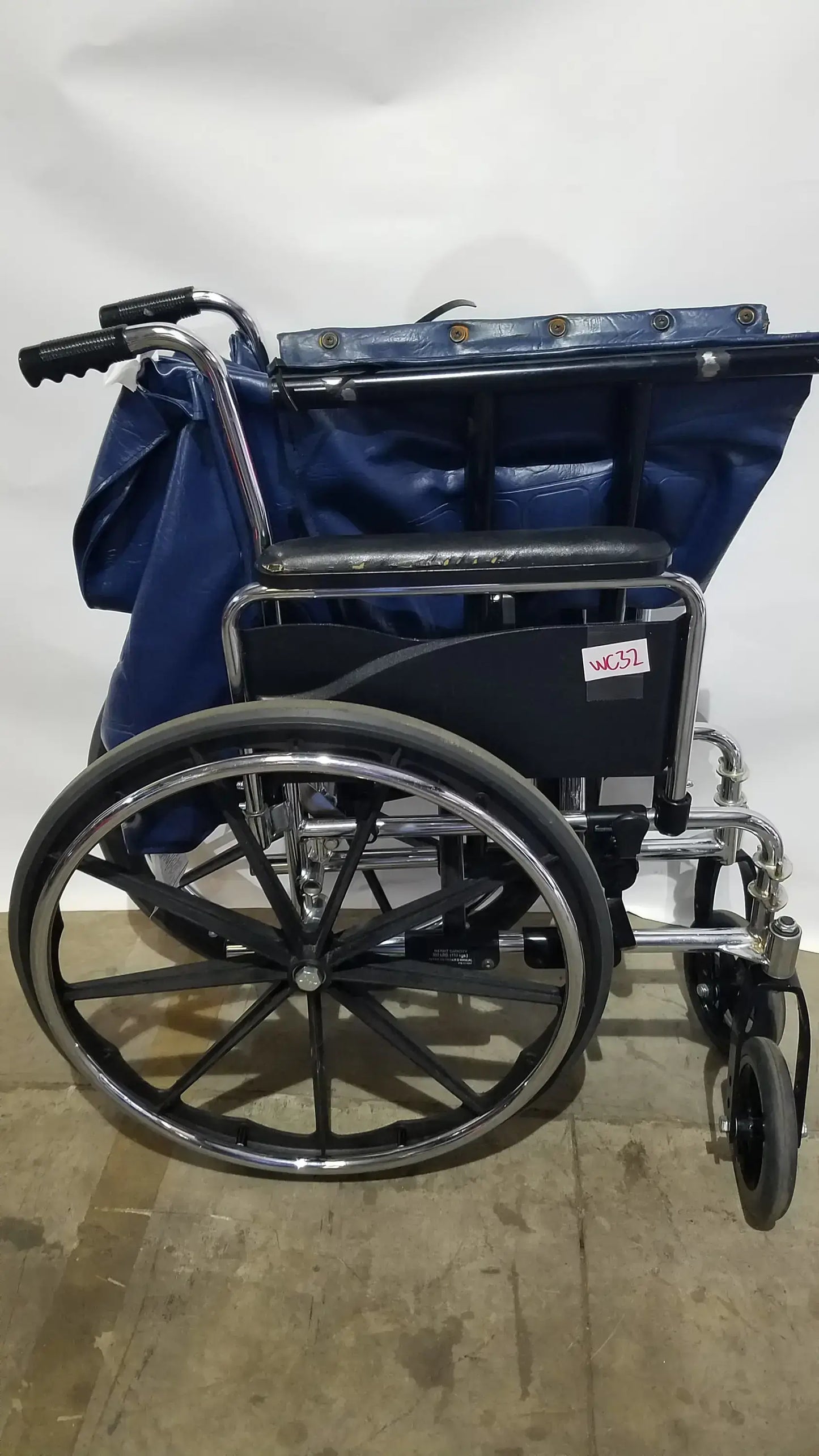 Manual Folding Wheelchair - Heavy Duty Blue Seat Mobility Aid