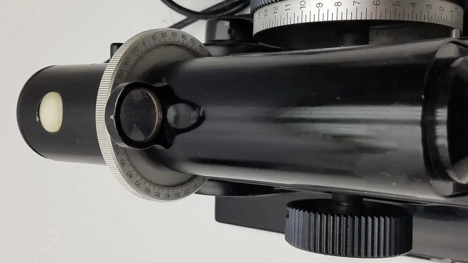 Black telescope eyepiece with silver graduated rings and matte finish for marco model 101 manual lensmeter hospital surplus