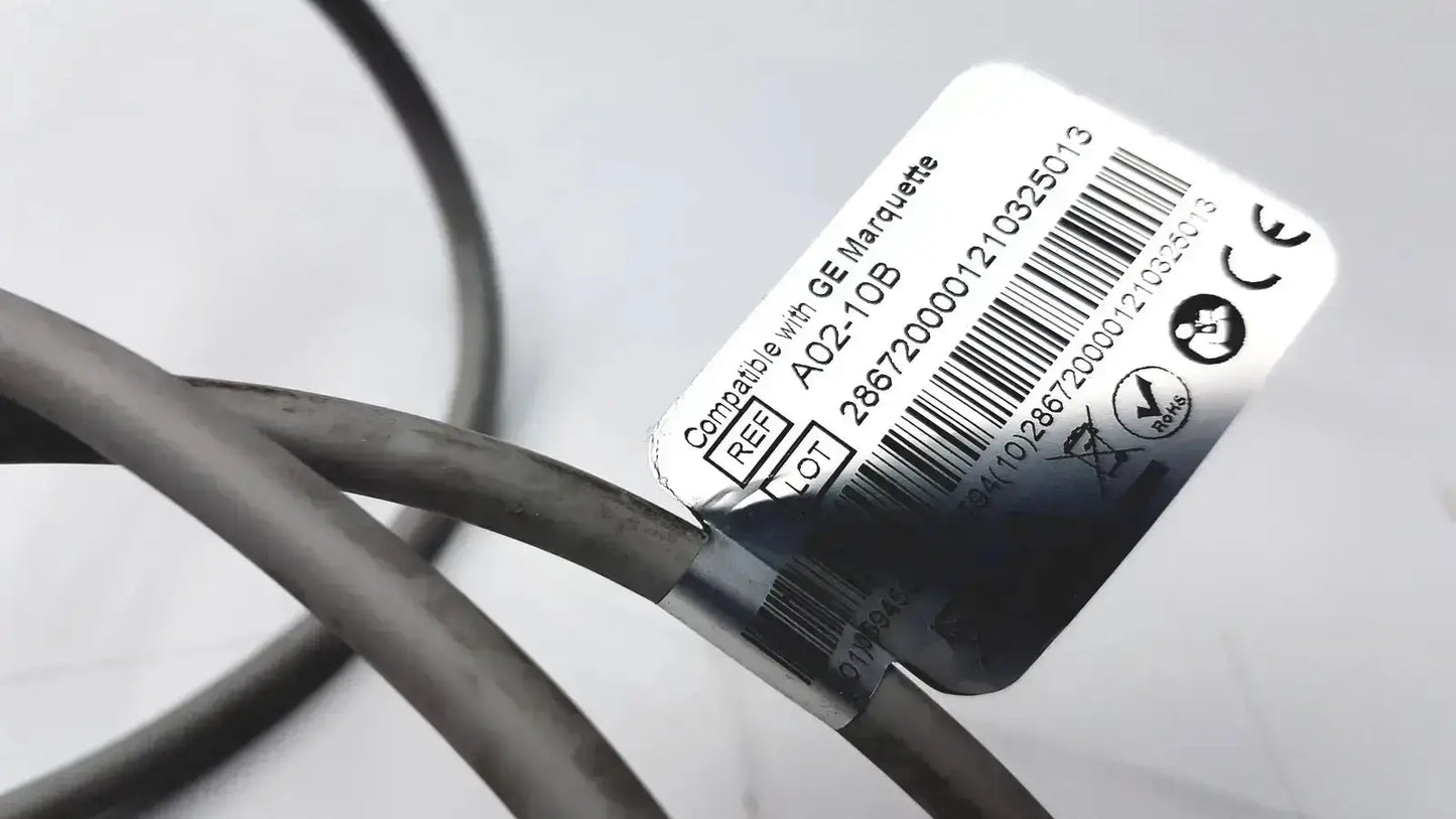 Gray ekg trunk cable with 10 wires and white label compatible with ge marquette a02-1qb for medical use