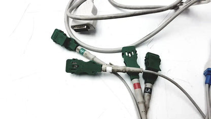 Marquette compatible gray ekg trunk cable with 10 wires green and black connectors and white la label