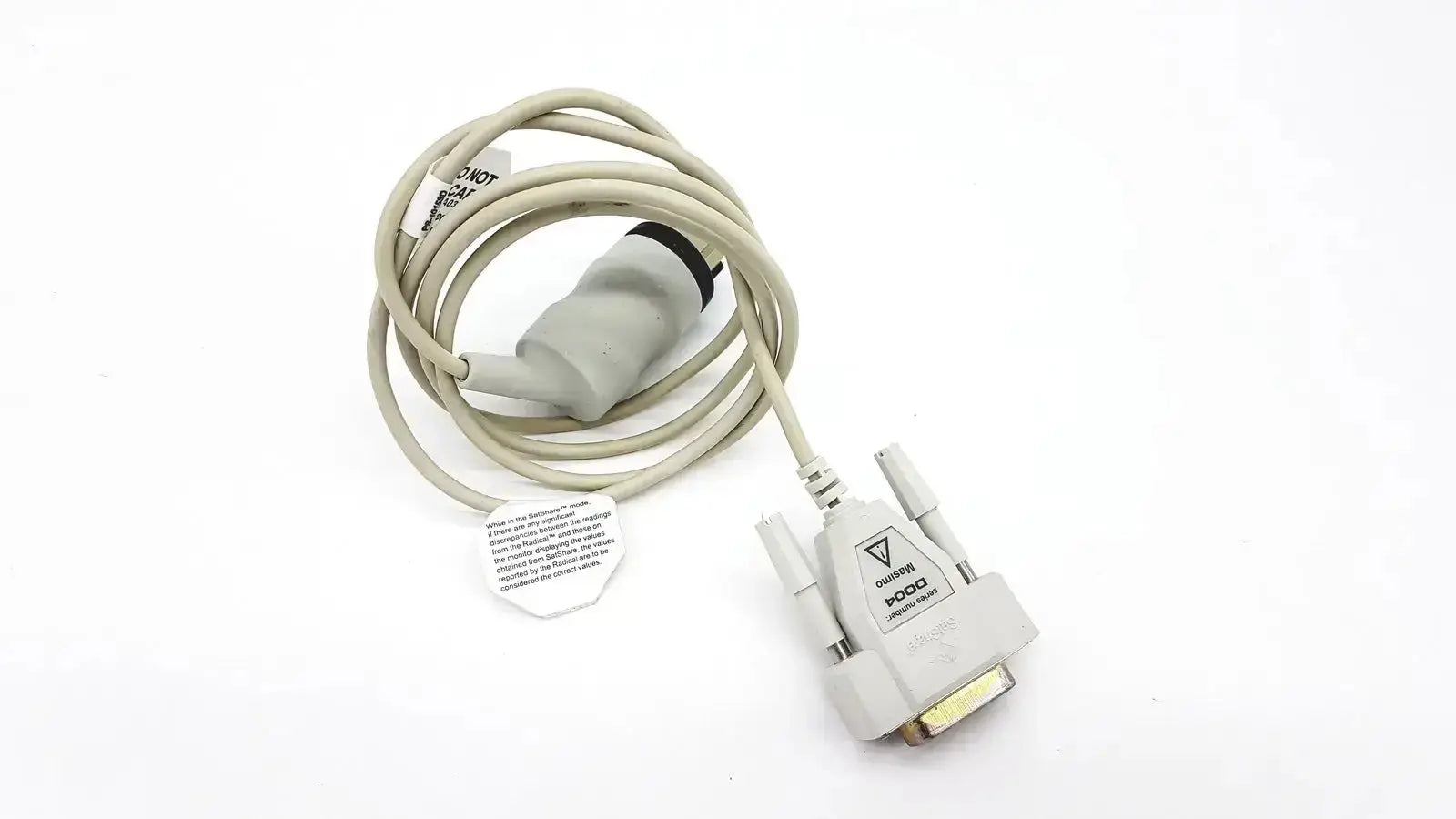 Gray medical-grade masimo d006 satshare interface cable with dvi connector and sensor head featuring white label near connector