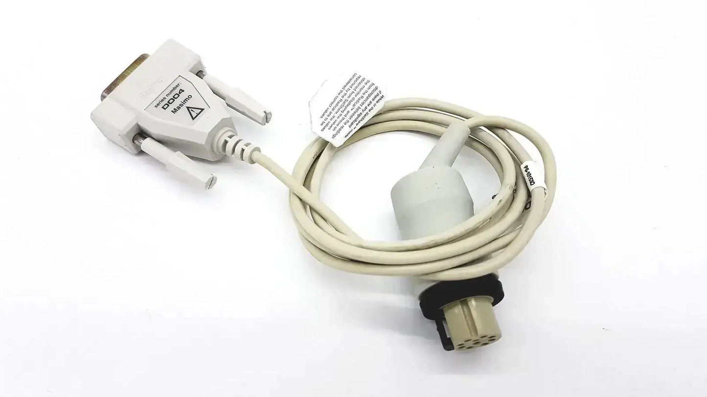 Beige masimo d006 satshare interface cable with white d-sub connector and black protective sleeve for secure connections