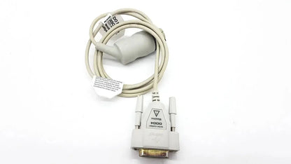 Gray masimo d006 satshare interface cable with beige coiled cord and molded plastic housing for medical use