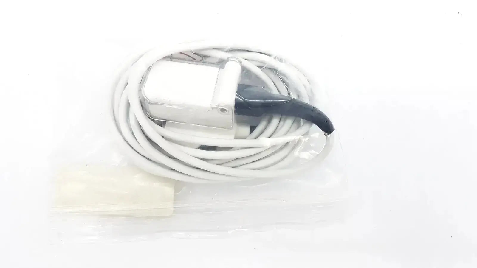 White coiled cable adapter with silver rectangular connector and black clip for masimo ps-10153d ps-10153d use