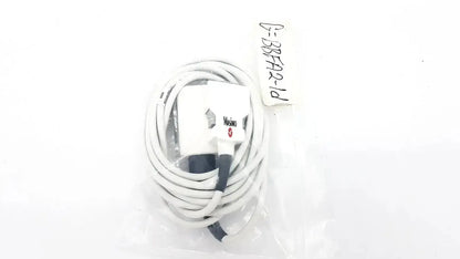 White coiled cable adapter with white plastic connector featuring masimo logo and red emblem masimo ps-10153d