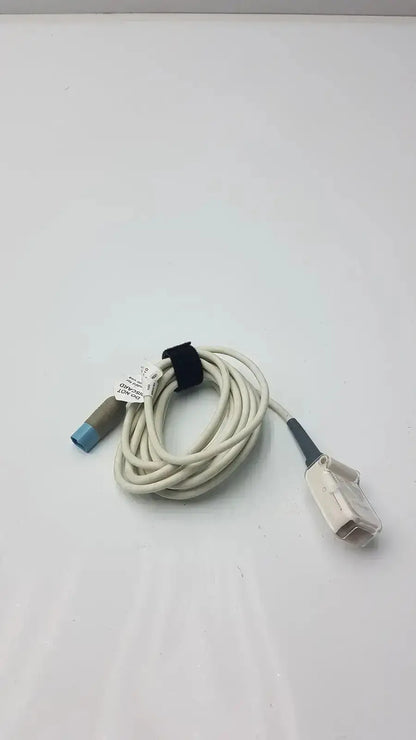 Beige coiled masimo ps-10153d cable interface with blue-tipped connector and gray-white plug secured by black strap