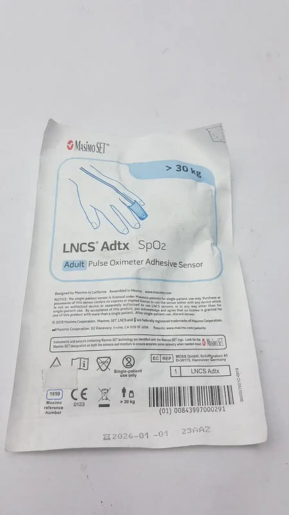 Masimo Set 1859 LNCS ADTX Adult Spo2 Adhesiive Sensor Oximeter- 30 Kg - Disposable SpO2