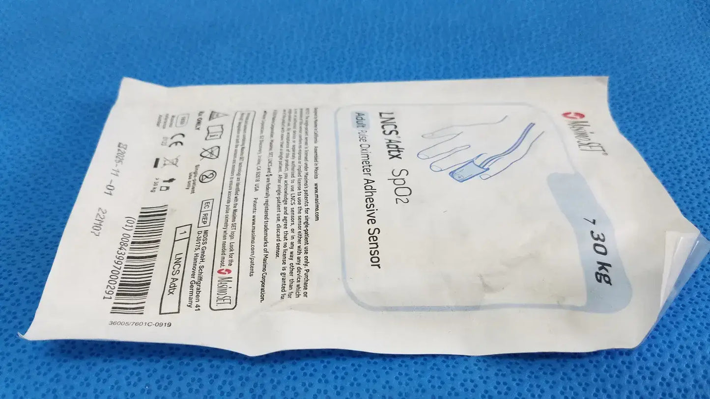 Brand new adult adhesive sensor for secure fit and accurate oxygen saturation monitoring on compatible units, Masimo Pulse Oximeter Adhesive Sensor. Buy Now!