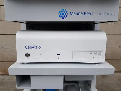 White cellvizio f-400 v2 manometry system by mauna kea technologies with dvd drive and control buttons in white casing