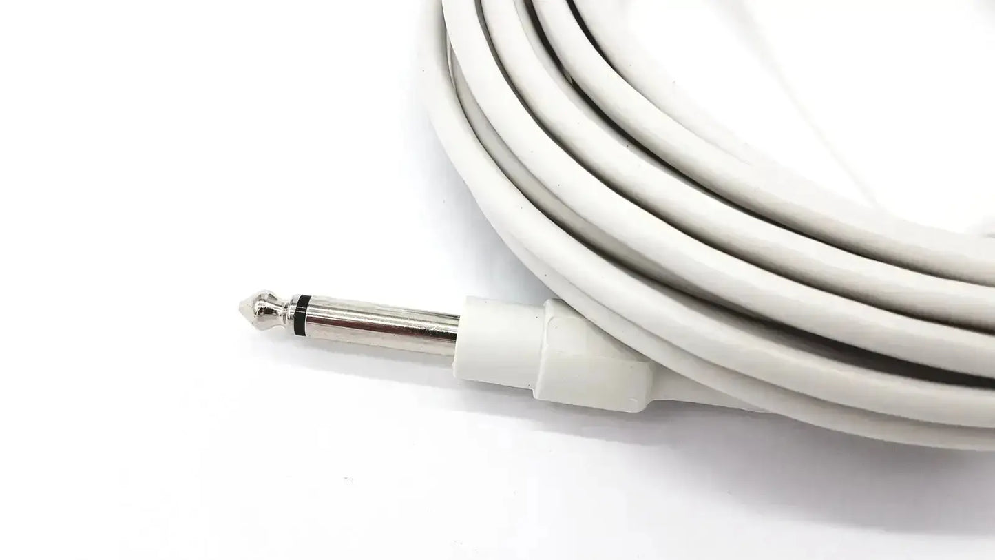 White coiled reusable bare copper wire ibp cable with silver 6.35mm stereo plug and white plastic connector housing