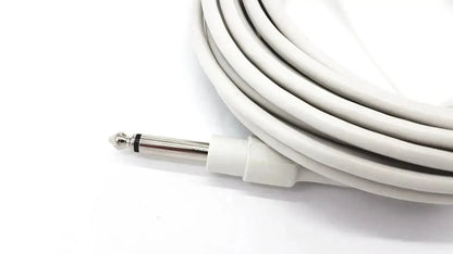 White coiled reusable bare copper wire ibp cable with silver 6.35mm stereo plug and white plastic connector housing
