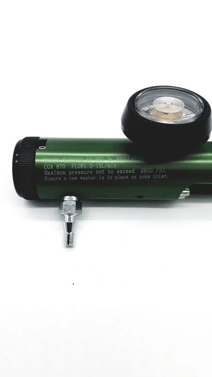 Medline Brass-Sleeved 50 PSI O2 Regulator CGA 870 Flows 0-15L/min - Oxygen
