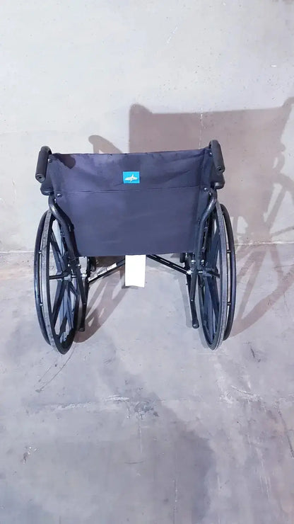 Medline guardian k1 lightweight wheelchair compact with black metal frame and dark navy fabric seat ready to use