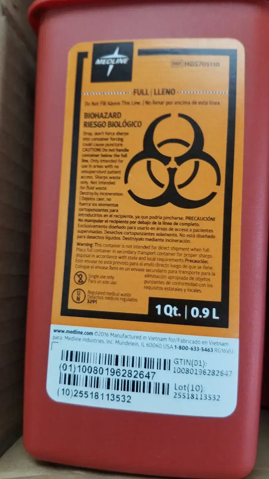 Medline MDS805110 Phlebotomy Sharps Container Red