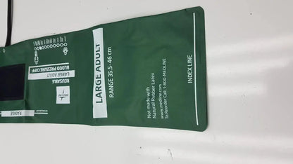 Medline reusable large adult blood pressure cuff green natural rubber latex material with white labeling range 35.5 to 46 cm