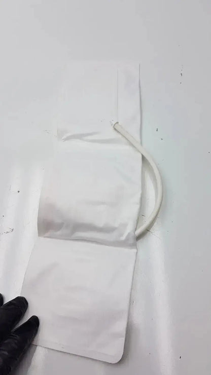White plastic medical drainage bag with curved white tube for medline small adult bp cuff range 20.5 to 28.5